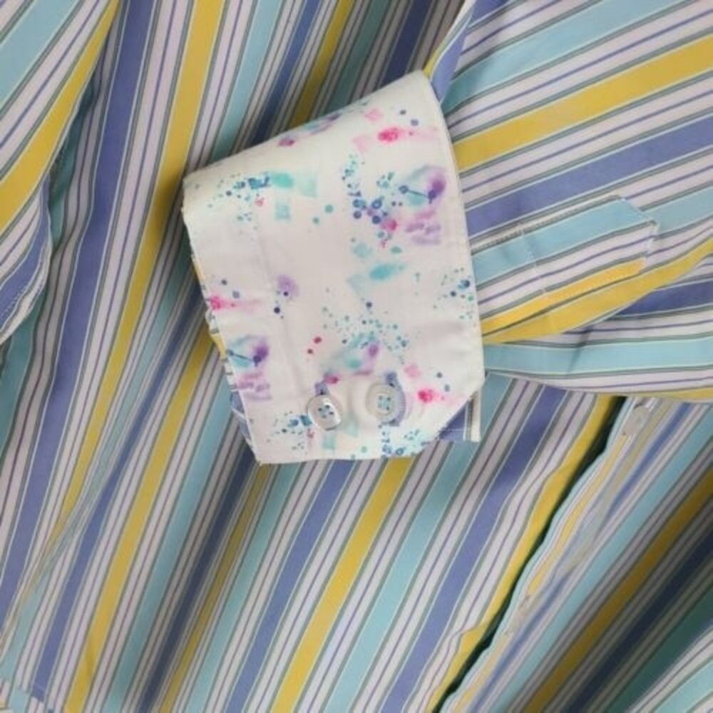 Robert Graham Yellow And Blue Striped Button Down Shirt Mens Size Large - Picture 4 of 6